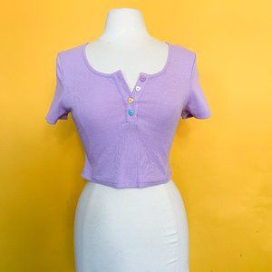 Purple Crop Top with Rainbow Buttons